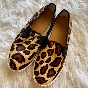 J CREW calf hair leopard print sneakers